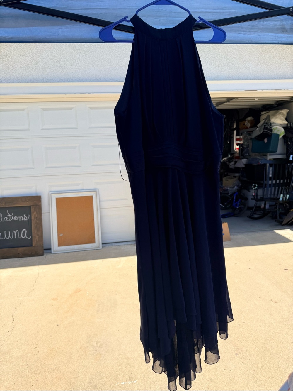 Women’s Navy Halter Chiffon Midi Dress